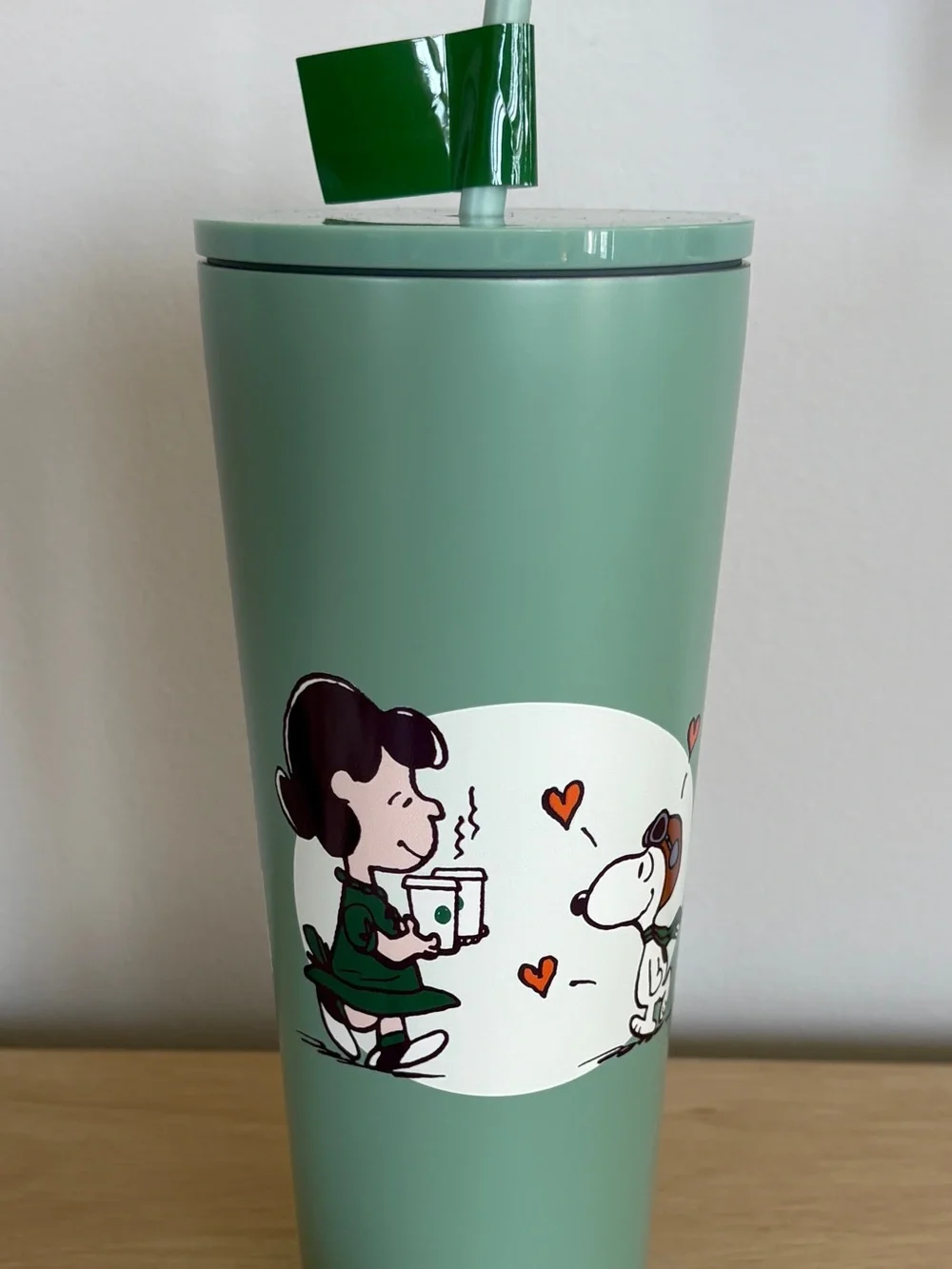 PEANUTS X STARBUCKS Sage Green Peanuts Travel Tumbler with Straw 24 oz